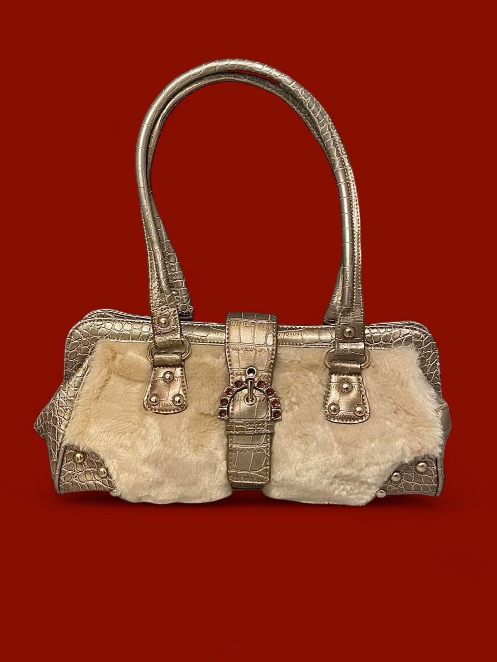 Kathy Van Zeeland Faux Fur Creme Shoulder Bag